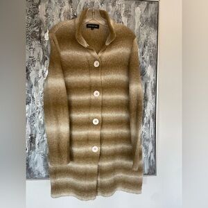 Women's JONES NEW YORK Long Cardigan Striped Sweater Brown & Cream-Large